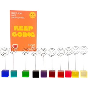 10 pcs Paper Clip Hoder for Desk, Table Number Card Hoders Polaroid Photo Clip Stand for Postcard Picture Memo Menu Monmory Photo Christmas Wedding Number Card Display with Colorful Cube Base