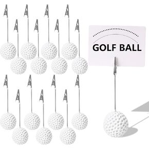 16 Pack Golf Sports Ball Base Memo Clips Card Holder Stand Note Paper Clip Pictures Display with Alligator Creative Golfball Desk Stand Paper Clip for Office Menu Wedding Party Events Decoration
