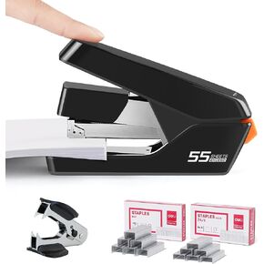 Leven Flat Clinch Effortless Stapler Heavy Duty, 55 Sheet Capacity, One Finger Touch Stapling, Easy to Load Ergonomic Stapler, Includes 1500 Staples and Staple Remover
