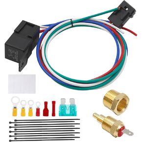 40 AMP Electric Radiator Fan Relay Kit 185 On 165 Off Electric Fan Wiring Kit with Temperature Sensor Switch Electric Cooling Fan Thermostat Kit Thermostat Radiator Fan Thermostat Switch for Fan