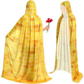 7 Pcs Yellow Halloween Hooded Cloaks Set Include Full Length Witch Robe Cloaks and 6 Pcs Artificial Red Flower Stem