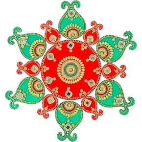 Designer Floor Rangoli Reusable Round Rangoli Acrylic Rangoli Indian Traditional Home Floor Decor Gift for Home Interior Floor Festival Ganesha Decorations and Gifting(Size:14")(Red,Yellow & Green)