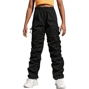 OYOANGLE Girl's Bow Knot Ruched Side Long Pants High Elastic Waist Parachute Jogger Pants in Saudi Arabia