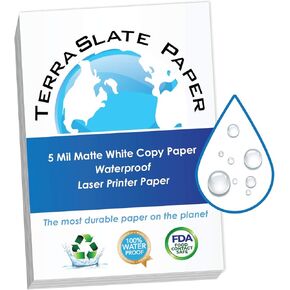 TerraSlate Copy Paper Waterproof Laser Printer, Rain Weatherproof - White Printer Paper, Waterproof Printable Paper, 5 MIL, A4 210 x 297 mm, 25 Sheets