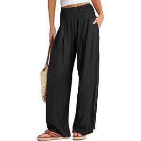 Women Linen Palazzo Pants Wide Leg Casual Pant Summer High Waist Lounge Pants 2024 Loose Baggy Beach Travel Clothes