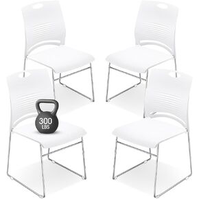 4 Pack Stackable Waiting Room Chairs Stacking Church Chairs Guest Plastic Chairs with Sled Base for Conference Room Office Reception Dining Table Lobby School Hospital Wedding Hotel (White)