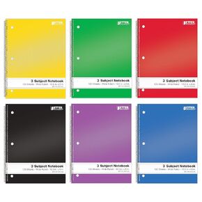 Better Office Products Spiral Notebooks 3-Subject, Wide Rule, 120 Sheet Notebook with Sturdy Pocket Dividers, 10.5 x 8 inches, 6 Assorted Primary Colors, 6 Pack