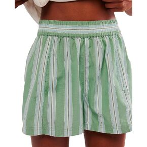 Women Striped Boxer Shorts Summer Bottoms with Pockets Y2K High Waist Lounge Shorts Pajama Shorts Boxers Sleepwear
