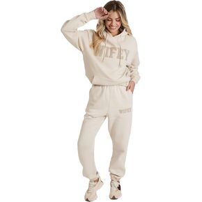 Wifey Teddy Sweatpants in Champagne for Honeymoons | Lounge Pants for Anniversary, Wedding or Birthday Gift