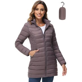 سترة منتفخة للسيدات من ROYAL MATRIX قابلة للتعبئة معطف منتفخ خفيف الوزن مع غطاء للرأس سترات منتفخة طويلة للشتاء الدافئ للسفر in Kuwait