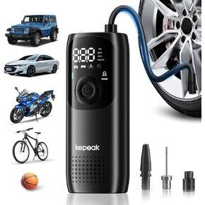 KEPEAK Tire Inflator Portable Air Compressor - Air Pump for Car Tires, 150PSI Electric Bike Pump, Cordless Tire Inflator, Auto Off, Tire Pump for Car, Bike, Motorcycle, Ball