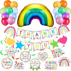 Thank You Banner Thank You Sign Employee Appreciation Decorations Kit for Teachers Balloon Hanging Swirls Staff Banner Employee Appreciation Party Supplies Decorate