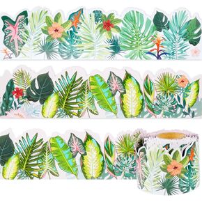 72ft Bulletin Board Border Green Plant Tropical Die-Cut Rolled Two-Sided Printed Palm Tree Leaves Back to School Border Trim Paper for Classroom Decorations Wall Door