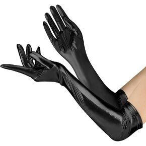 Women's Faux Leather Adult Long Gloves Party Patent Sexy Wet Look Gloves Halloween Cosplay Accessories