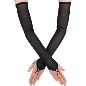 Black Mesh Gloves Women Long Fingerless Gloves Sheer Gloves Mesh Arm Gloves Black Opera Gloves Long Tulle Gloves for Wedding Bridal Opera Prom Party Halloween Costume