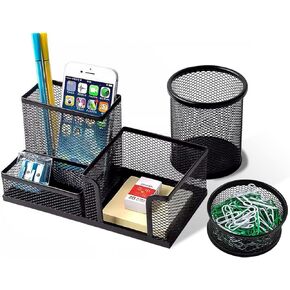 Pen Holder for Desk, Desk Organizers Set-3 Compartments Mesh Pencil Holder with Pencil Pen Cup and Paper Clip holder, Desk Accessories for Marker Craft, Ideal Office School Supplies(3 pack, Black)