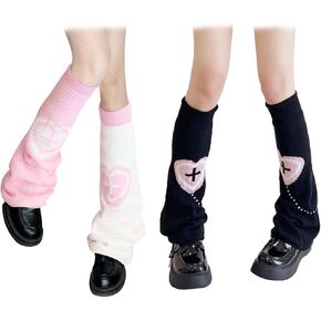 PHOGARY Leg Warmers Kawaii Leg Warmers Harajuku Leg Warmers for Women Girls, 2 Pairs of Knit Long Leg Warmers Loose High Socks Goth Lolita Accessories for Party Costumes