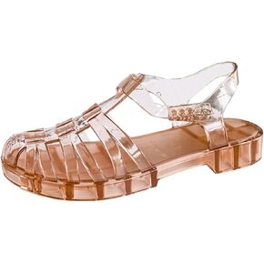 Yehopere Women's Jelly Sandals Retro T-Strap Glitter Flats Summer Beach Water Rain Shoes