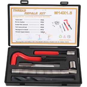 Thread Repair, 15 Pcs Thread Inserts M14x1.5 Female Thread Repairing Accessory Assortment Kit with Storage Box