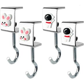 4pcs Desk Mount Bag Holder Hook，Adjustable Thickness for Bags, Carbon Steel Clamp-On Hooks, Purse Hook for Table, Clamp Clip Organizer for Women Girls Handbag, Reduce Desk Clutter (Silver)