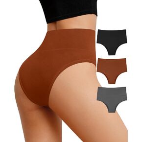 ASIMOON High Waisted Bikini Underwear for Women Tummy Control Cotton Panties Soft Stretch No Show Cheeky Panty