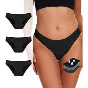 Women's Period Underwear, Bikini Leak-Proof Postpartum Seamless Menstrual Panties for Heavy Flow, 3 Pack
