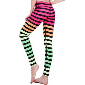 Women's Striped Ankle Length Yoga Pants Tummy Control Workout Leggings
