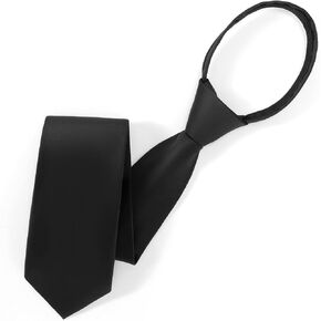 Pre Tied Adjustable Black Zipper Ties for Men 3.15" (8CM) Mens Solid Color Necktie