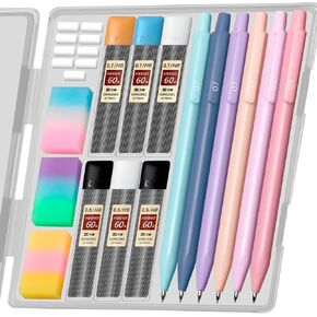 Cute Pastel Mechanical Pencil Set - 6PCS Mechanical Pencils 0.5 & 0.7mm, 6 Tubes HB Lead Refill, 3 Erasers, Aesthetic Writing Tools Stuff for Girls, Back to School Supplies (Pink)