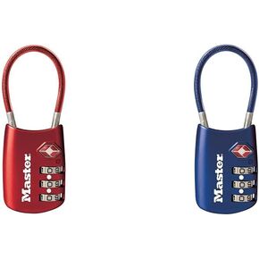 Master Lock 4688D Set Your Own Combination TSA Approved Luggage Lock Bundle - 1 Pack Red and 1 Pack Blue