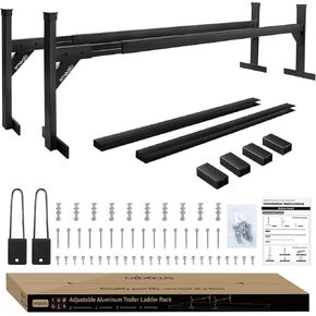 Ladder Rack for Trailer, Aluminium Trailer Ladder Rack 5.77'-8.65' Adjustable, Black Enclosed Trailer Ladder Rack with Ladder Stopper for Open and Enclosed Trailer