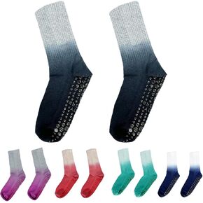 FYOURH- Women Crew Yoga socks - 5 Pairs or 2 Pairs - Tie dye Socks for pilates - Non slip Crew Socks