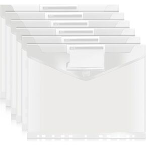 6pcs Clear Binder Folders, File Binder Organizer with 11 Holes, Letter Size, Velcro Closure with Label Pocket, Side Loading, Heavyweight Poly Binder Pockets for Back to School Season, Office, Home