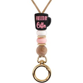 Coffee Cup Teacher Lanyard ID Badge Holder and Keys, Soft Beads Lanyard for Women Work Students