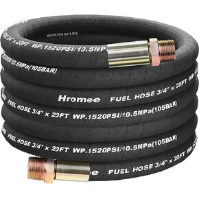 Hromee Fuel Transfer Hose, 3/4 Inch × 20 Feet Pump Hose with 3/4" and 1" Male End Fittings for Gasoline, Diesel, Biodiesel and Kerosene