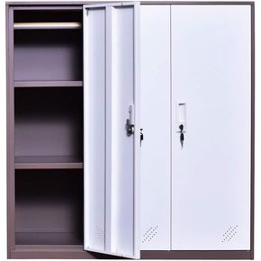 mecolor 3 Door Metal Office Storage Locker,Steel Office Phone Bag Storge Locker with Lock and Shelves,Living Room Shoes Cabinet(3D)