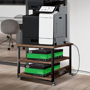 Printer Stand, 23.6''x23.6'' Large Printer Table with Power Outlet for Home Office Organization, Under Desk 3d Printer Stand With Wheels, Heavy Duty Rolling Printer Cart Shelf Stand for Desktop-2 Tier