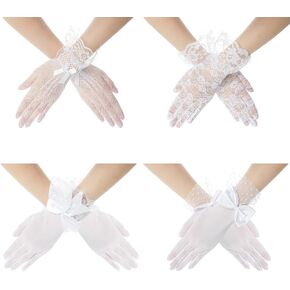4 Pairs Ladies Lace Gloves Elegant Short Gloves Tea Party Gloves Mesh Gloves for Party Halloween Wedding Costume