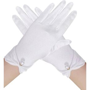 Short Satin Gloves Wrist Length Gloves Pearl Women's Gown Gloves White Opera Wedding Banquet Dress Glove for Wedding Opera Party Tuxedo Gloves