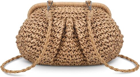 Wedding Straw Dumpling Clutch Purse Beach Crossbody Bag Vacation Summer Clutch Shoulder Handbag Woven Dumpling Pouch Bag with Strap for Women Bride Shower Engagement Party Honeymoon Gift in Saudi Arabia