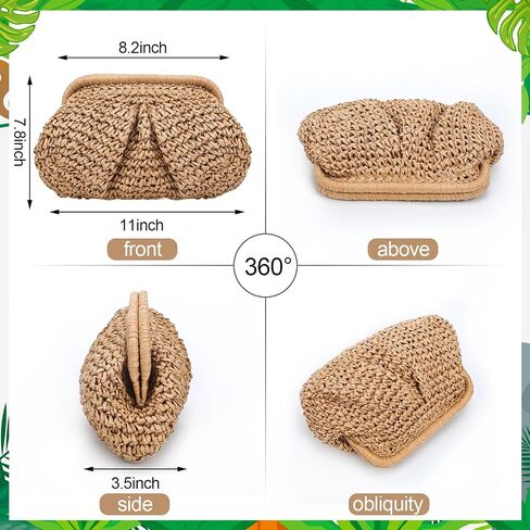 Wedding Straw Dumpling Clutch Purse Beach Crossbody Bag Vacation Summer Clutch Shoulder Handbag Woven Dumpling Pouch Bag with Strap for Women Bride Shower Engagement Party Honeymoon Gift in Saudi Arabia