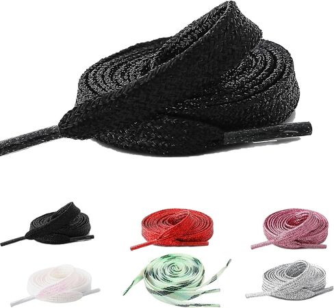 Flat Shoelaces for Sneakers Glitter Shiny Shoe laces Different Lengths of 5 Pairs Shoelaces in Saudi Arabia