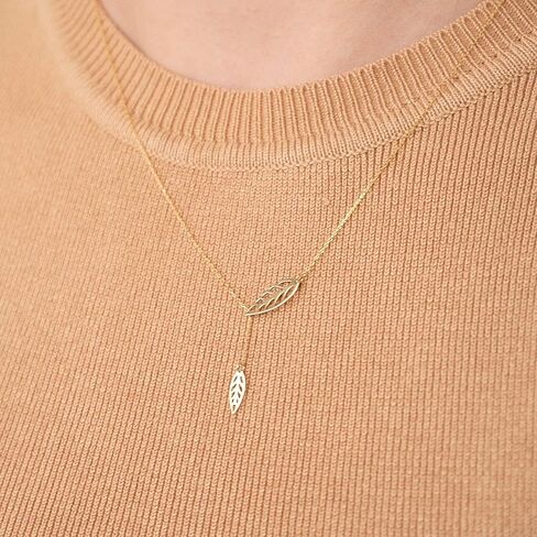 قلادة من الذهب الصلب عيار 14 قيراط على شكل حرف Y | قلادة الوهق من الذهب الأصفر عيار 14 قيراط للنساء | قلادة على شكل زهرة | مجوهرات ذات طابع طبيعي لذيذ | هدايا لجميع المناسبات، 18 بوصة in Kuwait