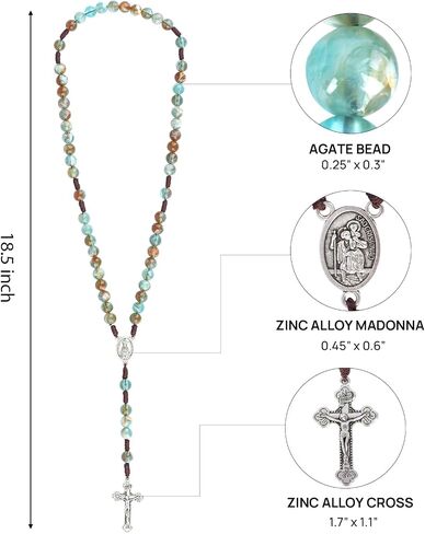 10mm Green Beads Catholic Rosary 18.5 Inch Agate Rosary Beads Catholic Handmade Braided Rosaries with Curcifix Cross and Holy Mary Medal(Green) in Saudi Arabia