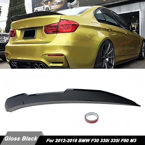 جناح خلفي للسيارة متوافق مع سلسلة 2012-2018 BMW F30 3 و2014-2019 F80 M3 سيدان، طراز PSM منقار البط لـ 318i 320i 325i 328i 330i 335i 340i، شفة جناح عالية الركل (أسود لامع) in Kuwait