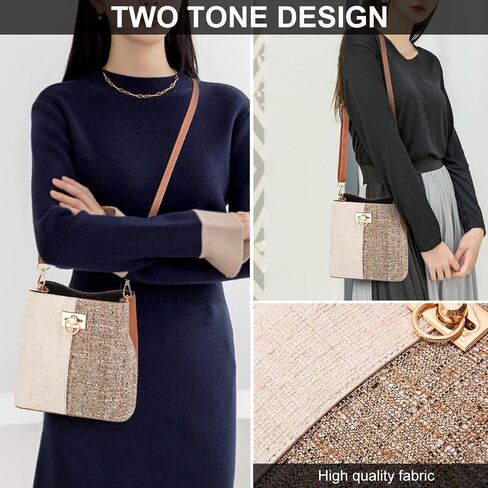 Cross Body Bucket Bag for Woman,Small Two Tone Leather Crossbody Purse,Quick Open Summer Woven Shoulder Handbag in Saudi Arabia