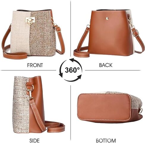 Cross Body Bucket Bag for Woman,Small Two Tone Leather Crossbody Purse,Quick Open Summer Woven Shoulder Handbag in Saudi Arabia