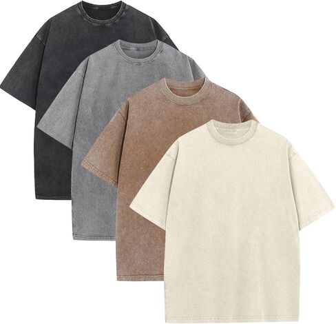 Mens Oversized T Shirts Acid Wash Loose Fit Vintage Washed Tee Shirt Short Sleeve Streetwear Casual T-Shirts in Saudi Arabia