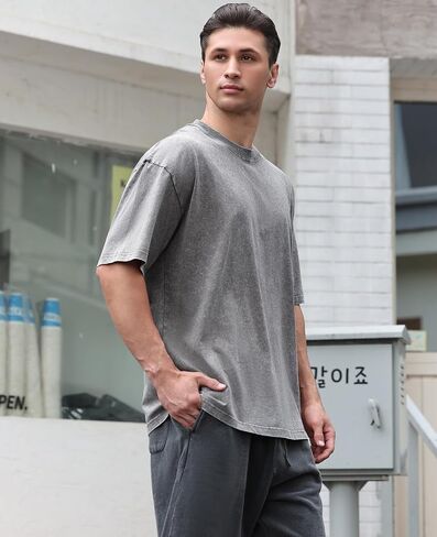 Mens Oversized T Shirts Acid Wash Loose Fit Vintage Washed Tee Shirt Short Sleeve Streetwear Casual T-Shirts in Saudi Arabia