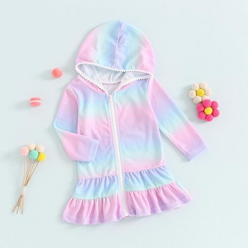 Toddler Girl Swim Cover Up Long Sleeve Floral Zipper Hooded Swimsuit Little Kids Towel Beach Dress Bathing Suit in Saudi Arabia